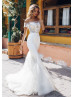 Beaded White Lace Tulle Chic Wedding Dress